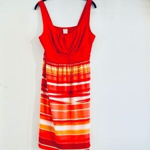 Faded Glory Red and Orange Striped Sleeveless Midi Dress Size L